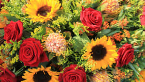 Sunflowers And Roses Large Bouquet Wallpaper