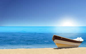 Sunny Beach Shore With A Boat Wallpaper