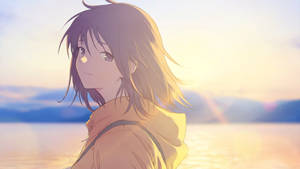 Sunset Anime Girl Hoodie Wallpaper