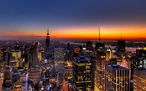 Sunset At New York City Background Wallpaper