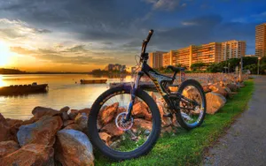 Sunset Bikebythe Lake Wallpaper