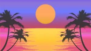 Sunset By The Beach Art Deco Wallpaper