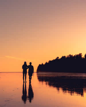 Sunset Couple Orange Sky Wallpaper