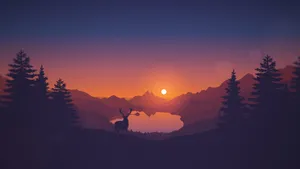 Sunset Deer Silhouette Landscape Wallpaper