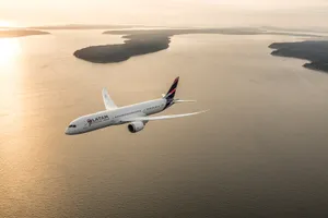Sunset Flight Of Latam Airplane Wallpaper