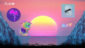 Sunset On Screen Vaporwave Desktop Wallpaper