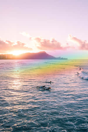 Sunset Over Rqainbow Aesthetic Hawaii Wallpaper