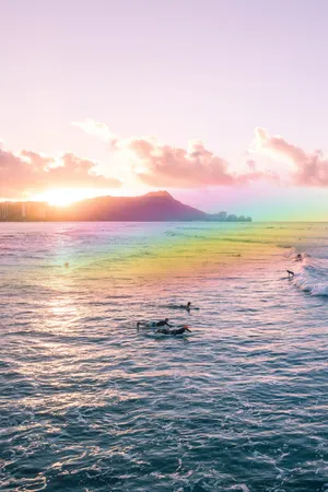 Sunset Over Rqainbow Aesthetic Hawaii Wallpaper