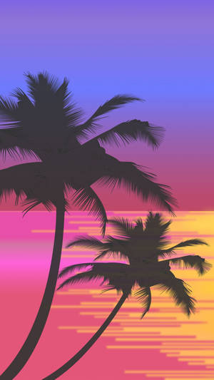 Sunset Palm Tree Graphic Art Wallpaper