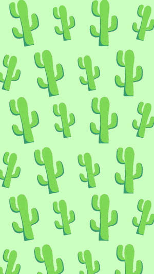 Super Light Green Cactus Pattern Design Wallpaper