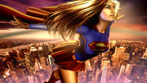 Supergirl Above City Buildings Wallpaper