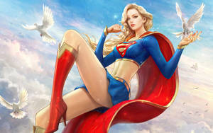Supergirl With White Birds Wallpaper