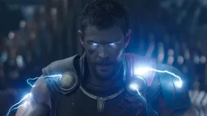 Superhero Thor Stormbreaker Costume With Blue Lit Eyes Wallpaper