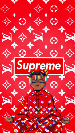 Superior Supreme Logo On Red Louis Vuitton Pattern Wallpaper