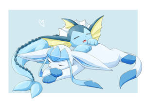 Surrounded By A Winter Wonderland, Slumped Glaceon And Vaporeon Take A Nap Wallpaper