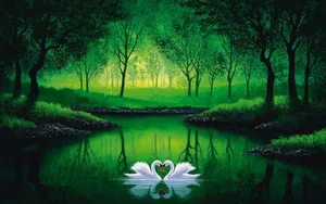 Swan Loves Pond Wallpaper