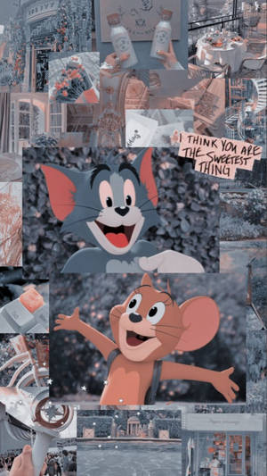 Sweet Bluish-purple Tom And Jerry Aesthetic Wallpaper