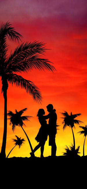 Sweet Couple Orange Sky Hd Phone Wallpaper