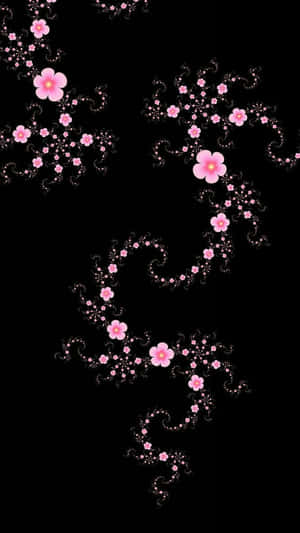 Swirly Black And Pink Flower Design Wallpaper