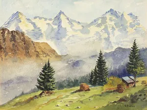 Swiss Alps Painting Wallpaper