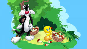 Sylvester And Tweety Mushrooms Wallpaper