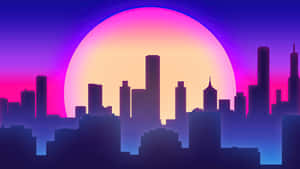 Synthwave City Full Moon Wallpaper