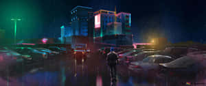 Synthwave City Parking Lot Wallpaper