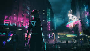 Synthwave City Person Looking Wallpaper