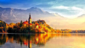 Take In The Beauty Of A Castle In Autumn During A Sunset Wallpaper