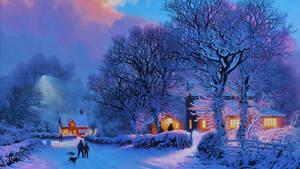 Take In The Beauty Of Winter With This Mesmerizing Snowy Landscape. Wallpaper