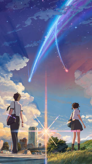 “taki And Mitsuha Connecting Two Worlds In Your Name” Wallpaper