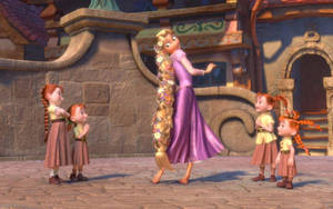 Tangled Rapunzel Playing With Kids Wallpaper