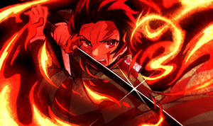 Tanjiro Kamado Using His Water Breathing To Control The Fire. Wallpaper