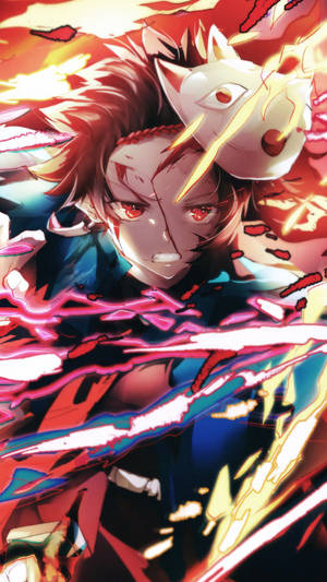 Tanjiro Kamado With Mask And Fire Wallpaper