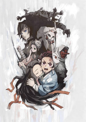 Tanjiro, Kanao And The Demon Slayer Corps Stand Ready To Fight. Wallpaper