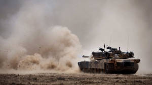 Tank In Dusty Field Wallpaper