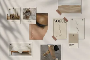 Taped To Wall Collage Beige Aesthetic Desktop Wallpaper
