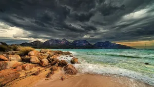Tasmania Dark Clouds Beach Wallpaper