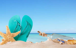 Teal Flip Flops Beach Vacation Wallpaper