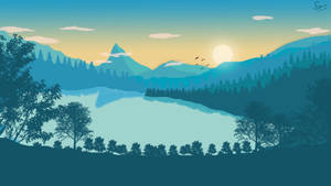 Teal Lake Vector Art Wallpaper