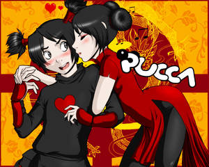 Teenage Pucca Kissing Garu's Cheek Wallpaper