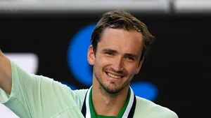 Tennis Star Daniil Medvedev Showcasing Intensity On Court Wallpaper
