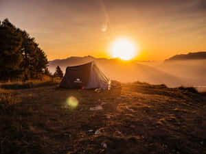 Tent Mountain Sunset View Wallpaper