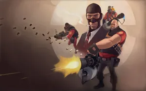 Tf2 Characters On Brown Background Wallpaper