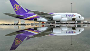 Thai Airways Plane On Flooded Airport Wallpaper