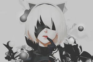 The Beautiful Nier Automata Character 2b With Cat Ears Wallpaper