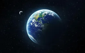 The Earth And Moon Basking In The Darkness Of Space Wallpaper