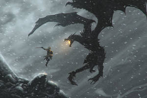 The Elder Scrolls V Skyrim Flying Dragon Wallpaper