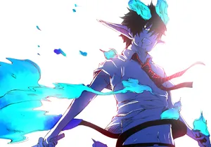 The Exorcist Rin Okumura Summersaults Into Demonic Action Wallpaper