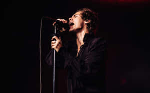 The Iconic Harry Styles In A Captivating Black And White Portrait. Wallpaper